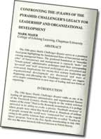 First page of 'Public Administration Quarterly' article 'Confronting the (f)laws of the pyramid: Challenger's Legacy for Leadership and Organizational Development.'