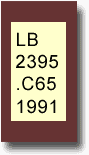 Call number 'LB 2395 .C65 1991' on the spine of a book and in the online catalog