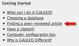 Screen capture of GALILEO Getting Started help menu.