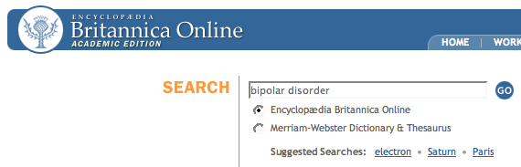 Screenshot of Britannica Online search