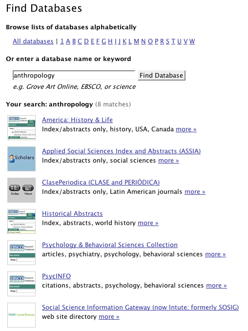 Databases A-Z search