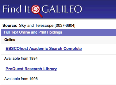 screen shot of holdings of Sky and Telescope