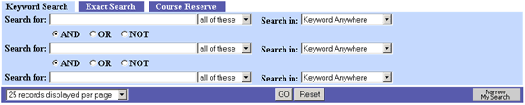 Screen capture of a Keyword search