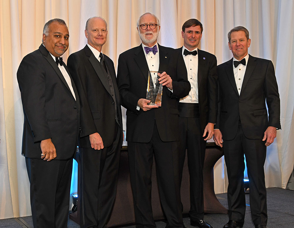 Chairman Sachin Shailendra, Chancellor Steve Wrigley, Dr. Wayne Clough, Regent Neil Pruitt and Governor Brian Kemp.