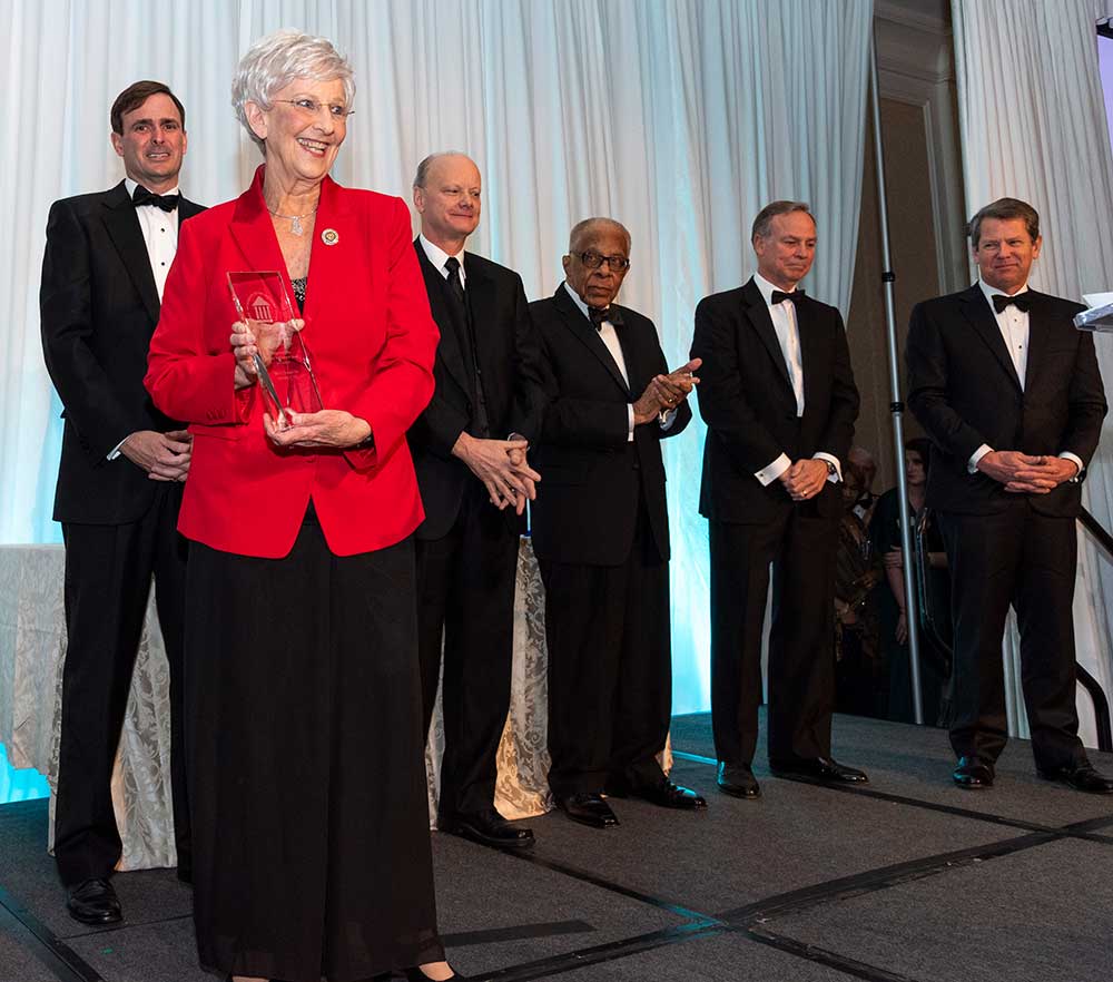 Regent Neil Pruitt, Former First Lady Sandra Deal, Chancellor Steve Wrigley, Former Regent Elridge McMillan, Chairman Don Waters and Governor Brian Kemp.