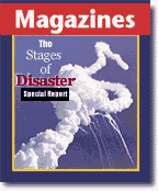Mock-up of a magazine cover featuring the Challenger Shuttle disaster.