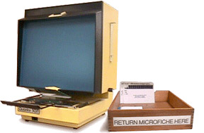 microfiche machine next to microfiche return tray