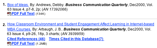 articles list for Business Communications Quarterly