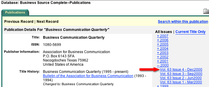 publication details for Business Communications Quarterly