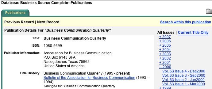 publication details for Business Communications Quarterly