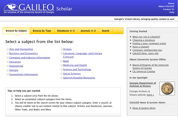 full-size screen capture of GALILEO's homepage