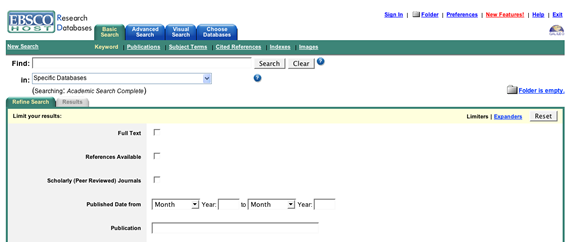 Screen capture of GALILEO displaying a database.