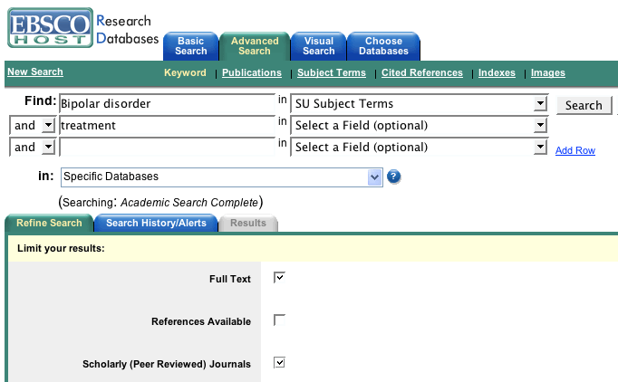 Academic Search Complete search fields
