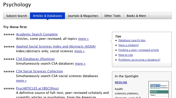 Screenshot of Psychology Databases