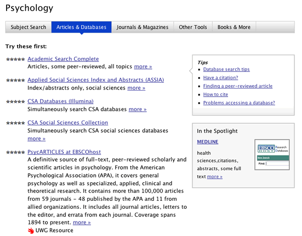 Screenshot of Psychology Databases