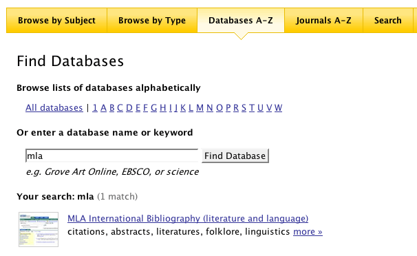 Databases A-Z search