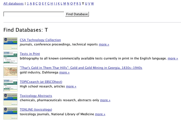 Databases A-Z browse by letter