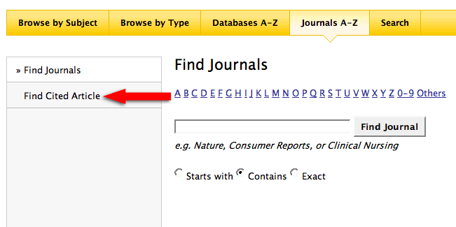 screen shot of Journals A-Z