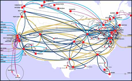 Visual of network connections in North America
