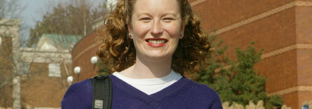 student walking on campus