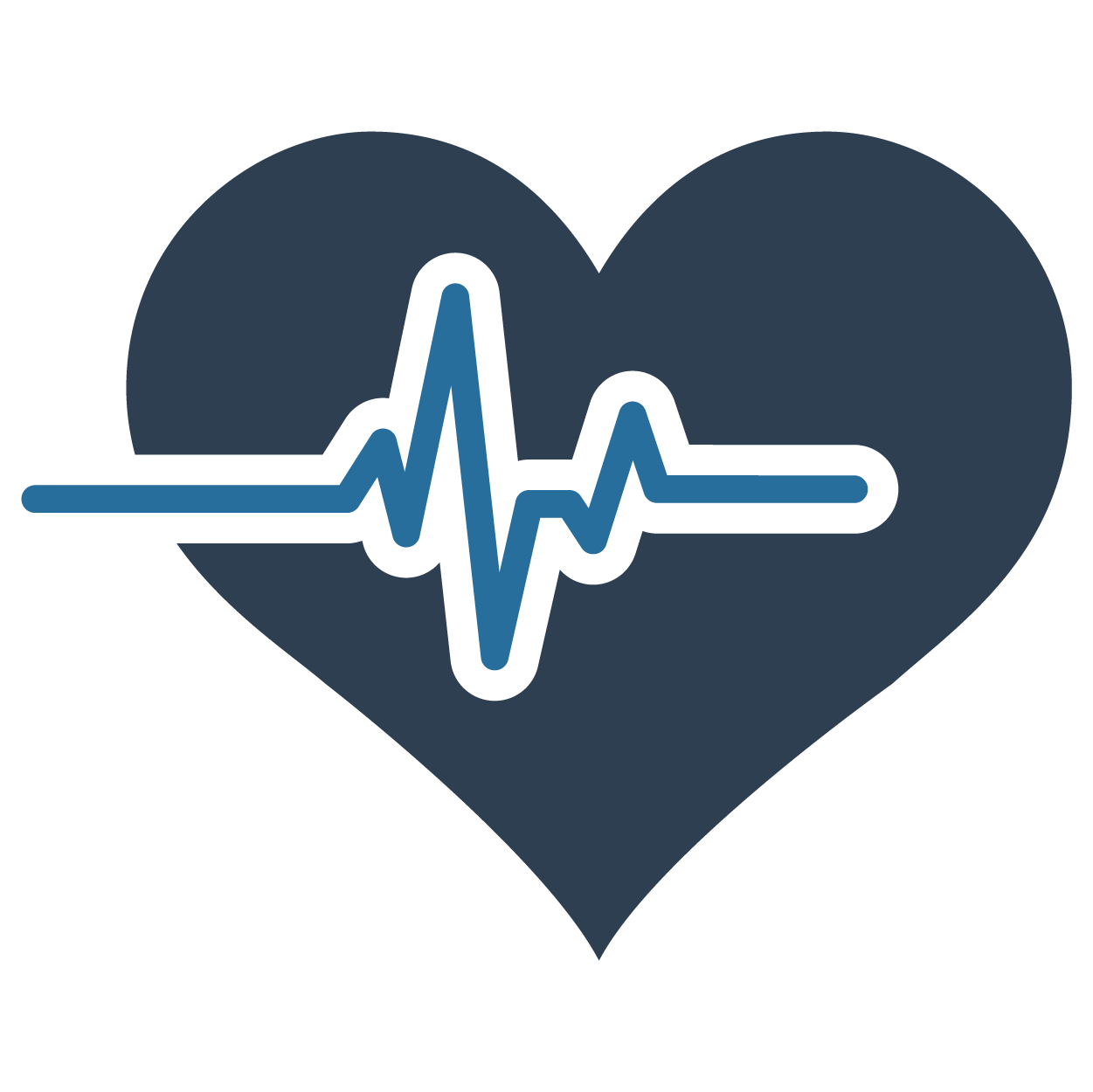 Icon of a dark blue heart shape with a lighter blue heartbeat monitor line running through the middle of it